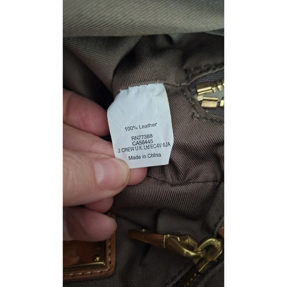 J.Crew Edie Satchel Bag Taupe Pebbled Leather Gold‎ Hardware Multi Compartment